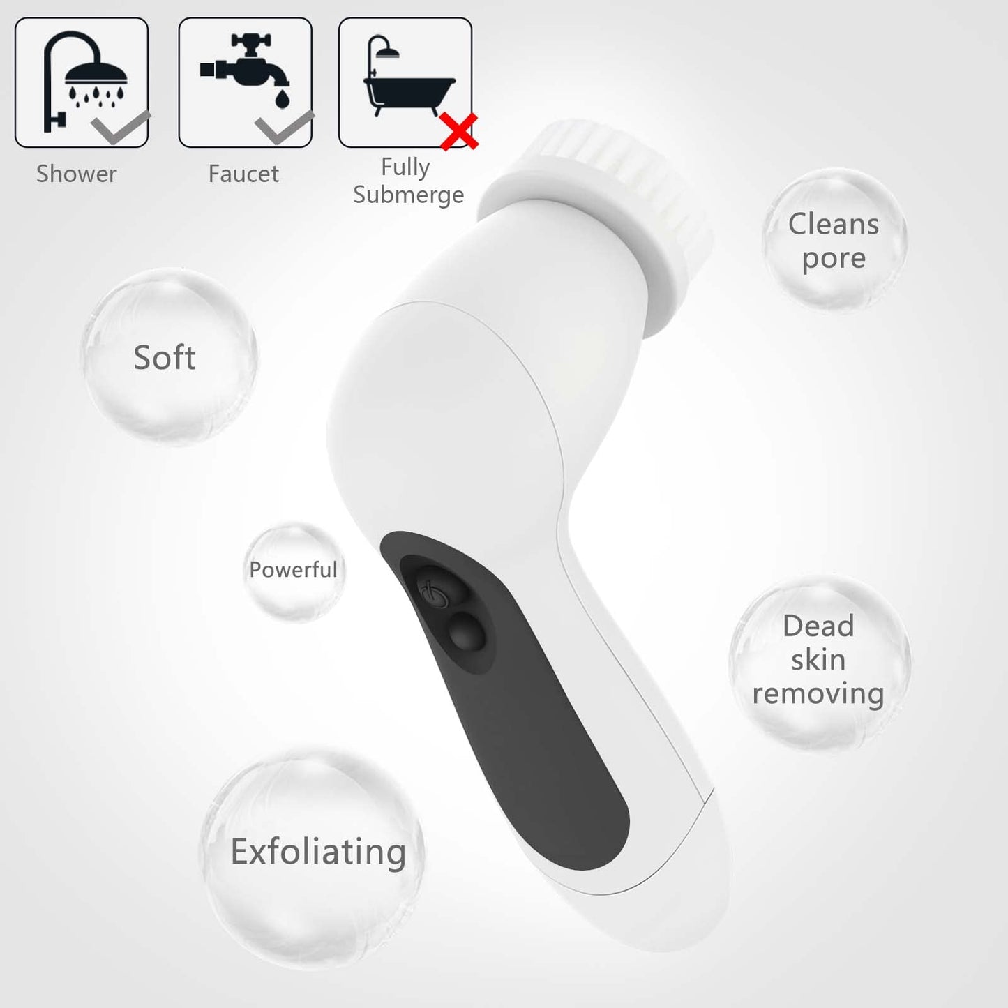 Waterproof Facial Cleansing Spin Brush Set with 5 Exfoliating Brush Heads - Electric Face Scrubber Cleanser Brush by CLSEVXY - Face Brush for Gentle Exfoliation and Deep Scrubbing