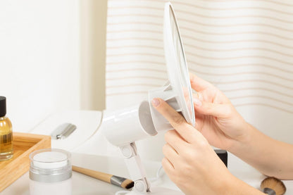 Floxite FL-615-2 15X magnifying mirror with light, Lighted travel makeup mirror with light and magnification, Round, LED, Tabletop, Portable vanity mirror for desk bathroom, electric plug in, personal