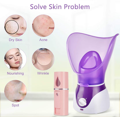Facial Steamer for Face Nano Facial Mister Sprayer Set, Face Steamer for Facial Deep Cleaning, Portable Mini Face Steamer for Clogged Pore, Sinuses (Include Blackhead Remover Kit, Brush)