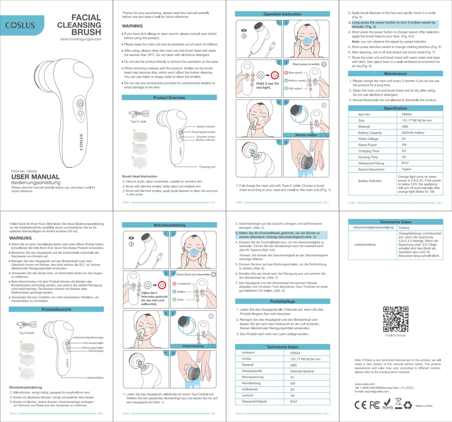 COSLUS Facial Cleansing Brush Face Scrubber: 3 in 1 Bi-Directional Electric Spin Brush for Removing Blackhead, Exfoliating, Massaging - Rechargeable Waterproof, 3 Adjustable Speeds for Men & Women